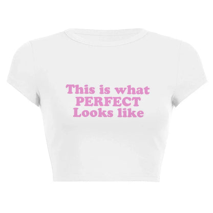 Harajuku Y2K Women’s White Crop Top – Casual Short Loose Summer Tee