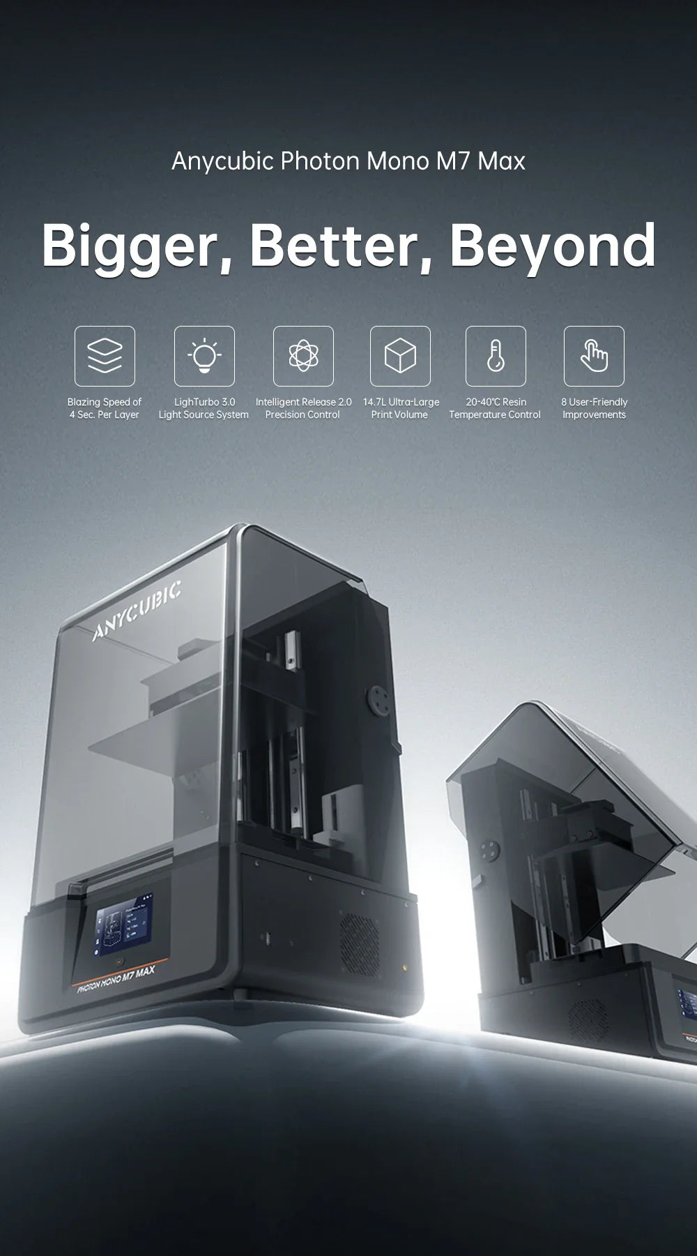 ANYCUBIC Photon Mono M7 Max 3D Printer — Ultra-Large 14.7L LCD Resin Printer with 298x168x300mm Build Volume