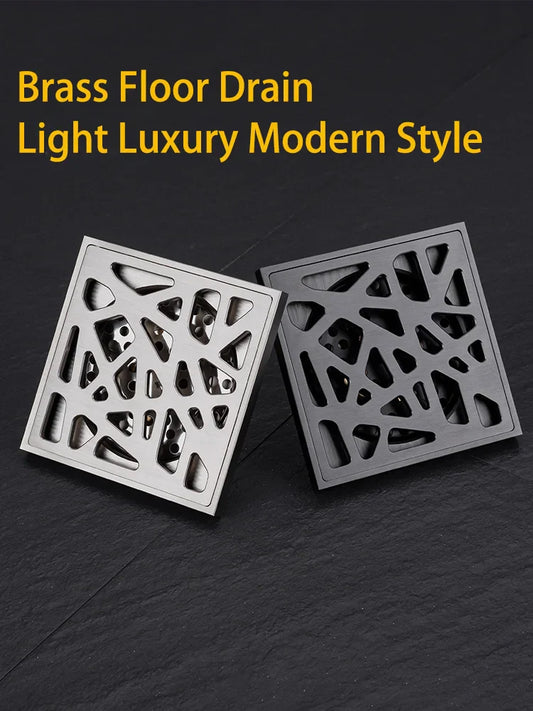 Luxury Brass Floor Drain — 10x10CM Carved Anti-Odor & Insect-Proof Drain for Shower, Bathroom & Balcony