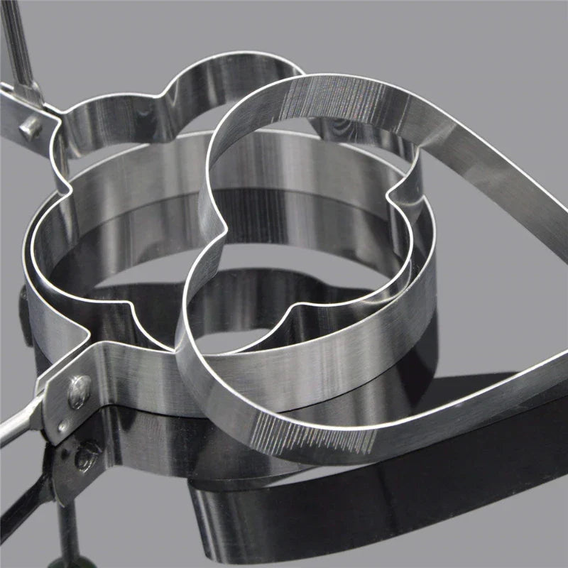 5pcs Stainless Steel Egg Mold Rings - Round, Heart, Flower, Star, and Mickey Mouse Shapes - Kitchen Utensil for Fun Breakfasts