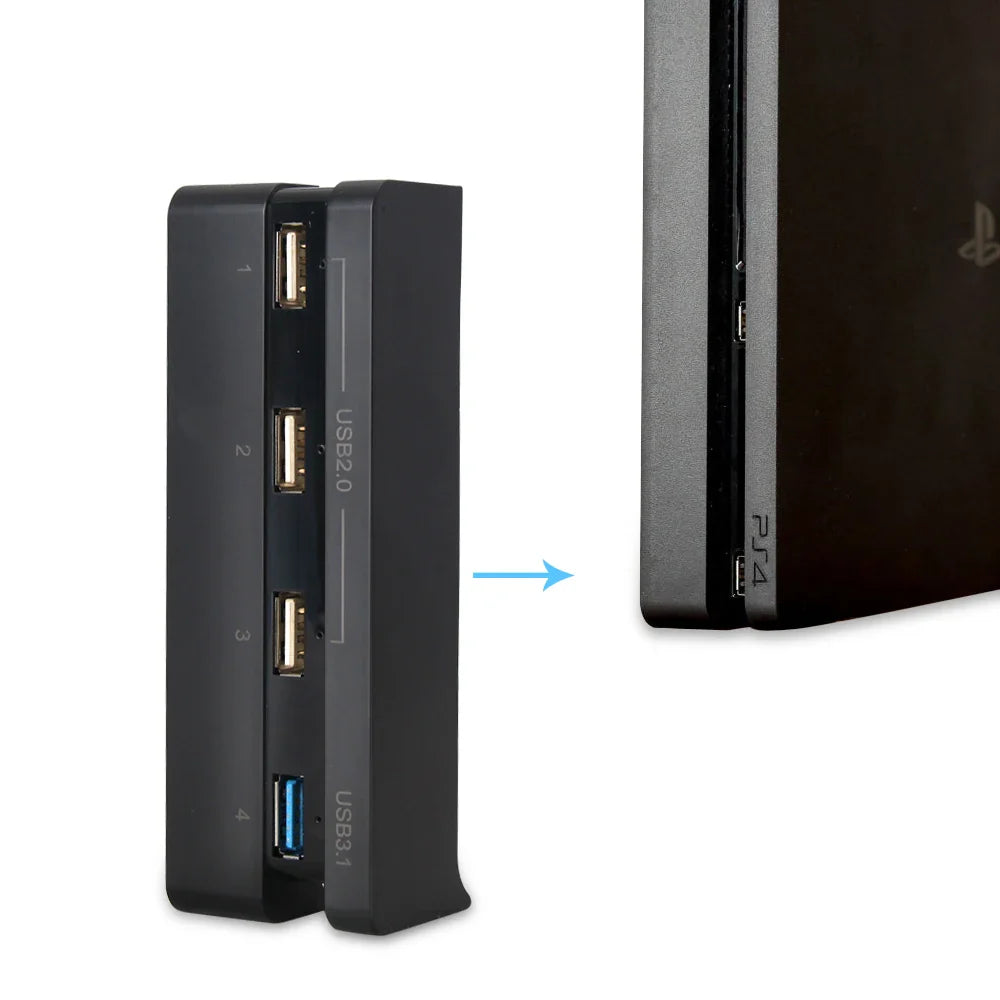 USB Hub Expansion Adapter for PS4 Slim – 3 USB 2.0 + 1 USB 3.0 Ports, High-Speed Plug & Play Charger for Controllers   1/2