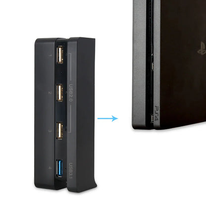 USB Hub Expansion Adapter for PS4 Slim – 3 USB 2.0 + 1 USB 3.0 Ports, High-Speed Plug & Play Charger for Controllers   1/2