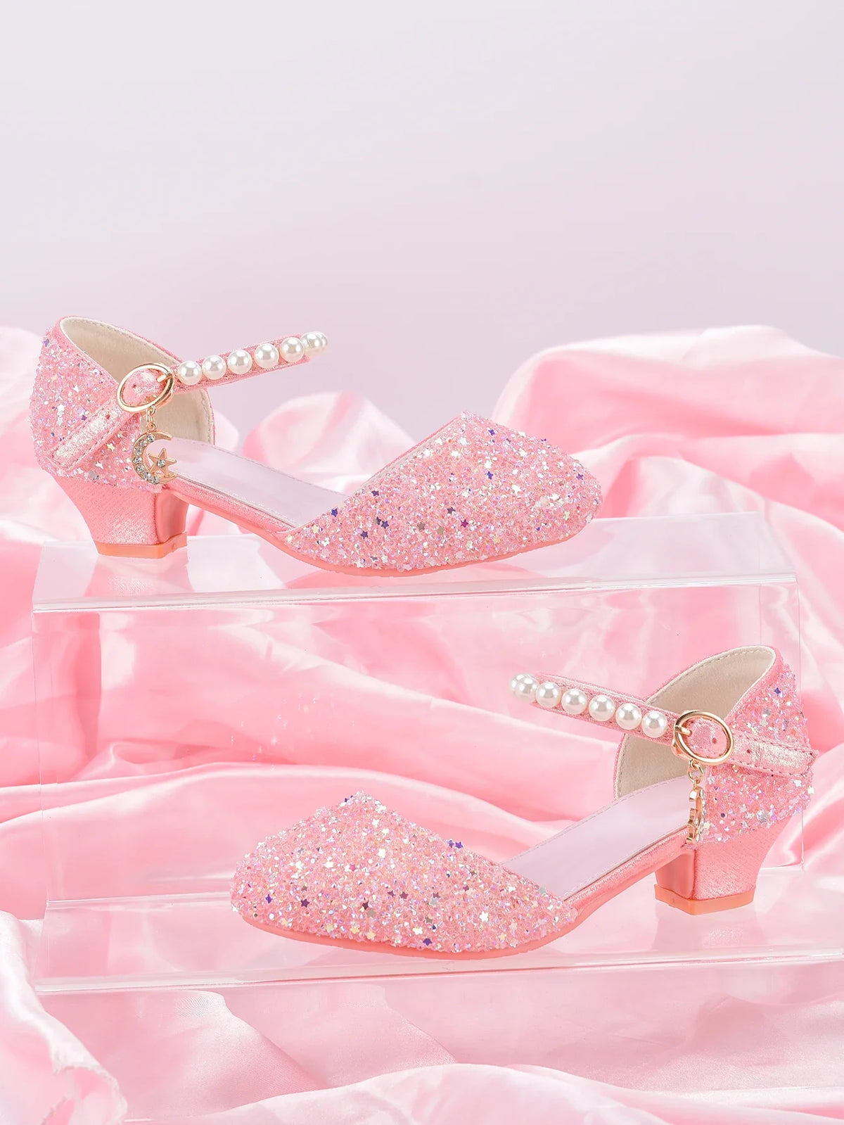 Girls' Princess High Heel Shoes - Shiny Star Pendant Dress & Birthday Party Footwear