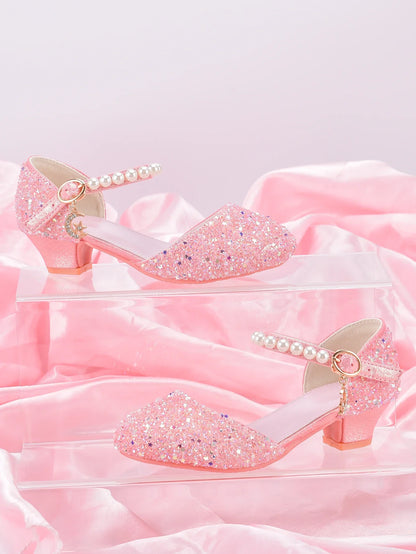 Girls' Princess High Heel Shoes - Shiny Star Pendant Dress & Birthday Party Footwear