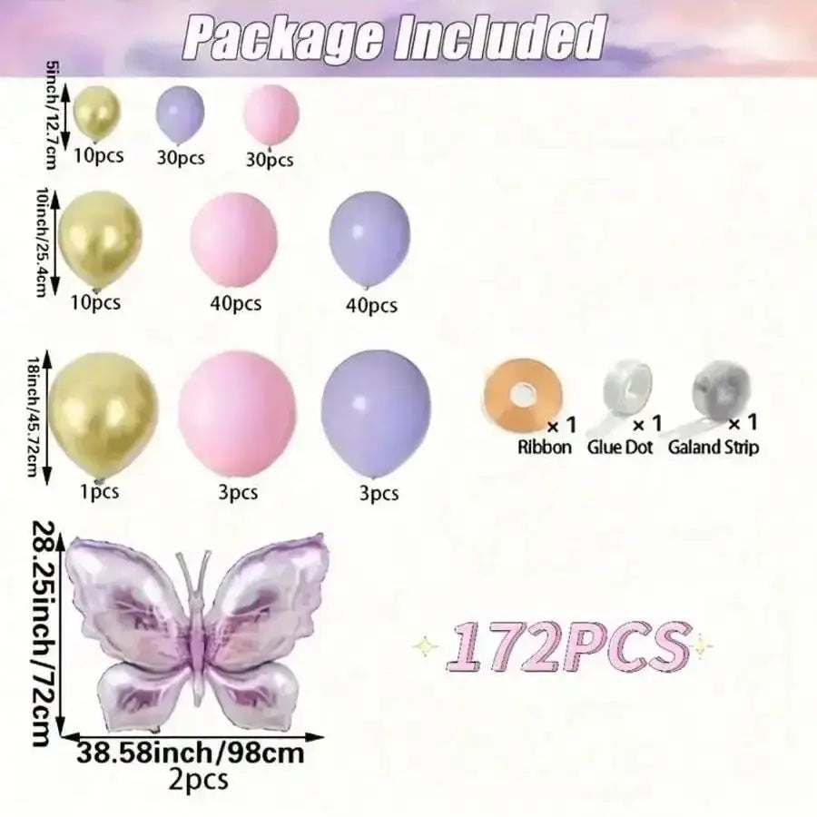 Purple Butterfly Balloon Garland Set - 172-Piece Party Decoration Kit