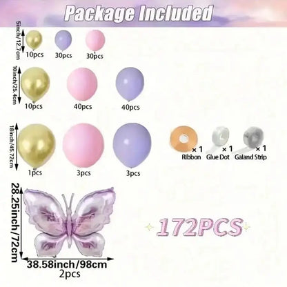 Purple Butterfly Balloon Garland Set - 172-Piece Party Decoration Kit