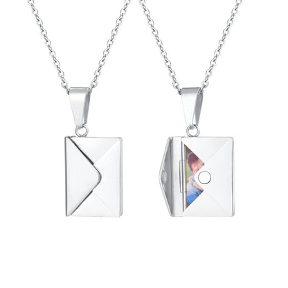 Vnox Custom Envelope Photo Necklace – Stainless Steel Personalized Pendant for Women & Girls