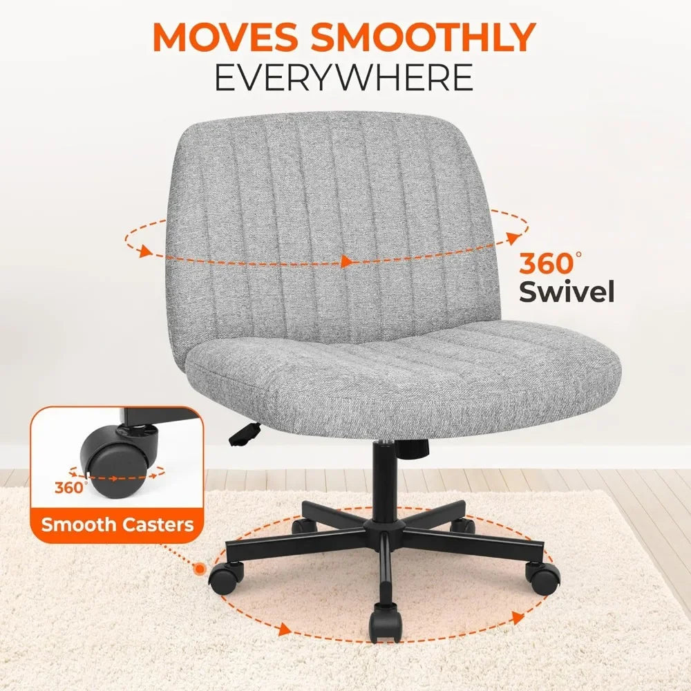 Adjustable Criss Cross Legged Armless Desk Chair - Ergonomic Swivel Reading Chair with Wheels for Bedroom Vanity