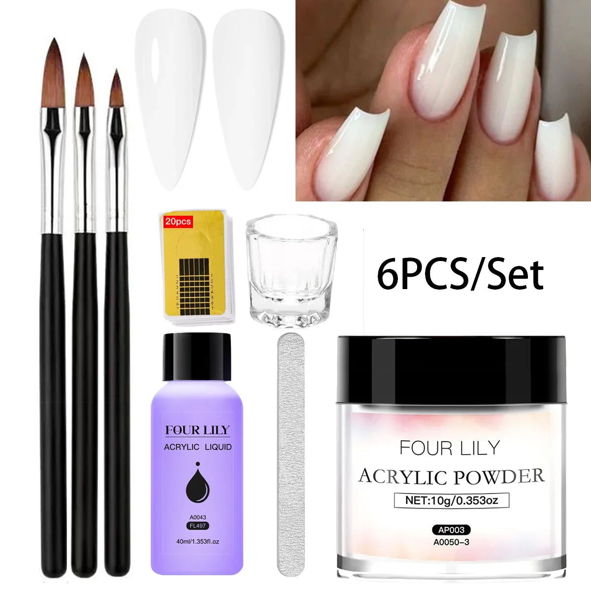 FOUR LILY Acrylic Nail Kit - Acrylic Powder, Liquid & Brush Set for Nail Extensions and Manicure