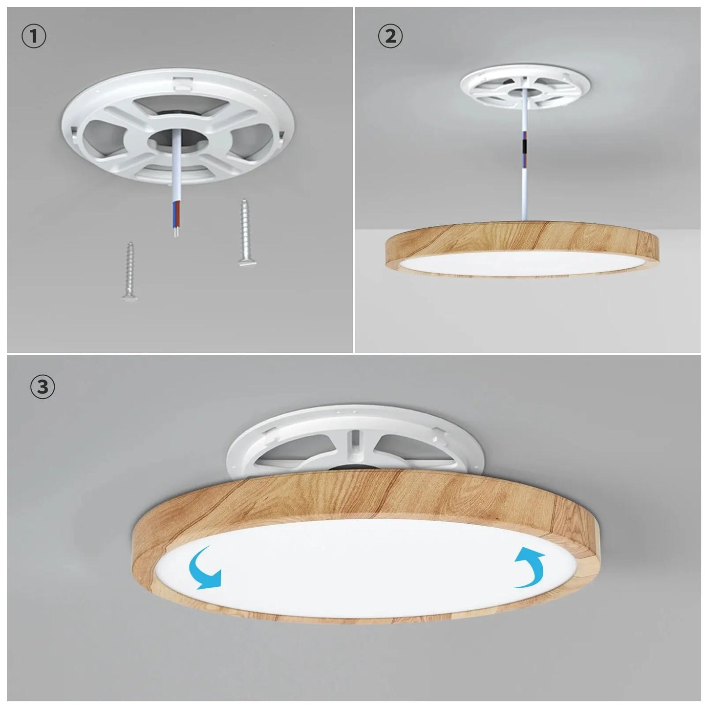 LVL LED Ceiling Light – 3-in-1 Wood Grain & White Round Flush Lamp for Kitchen, Bedroom & Bathroom