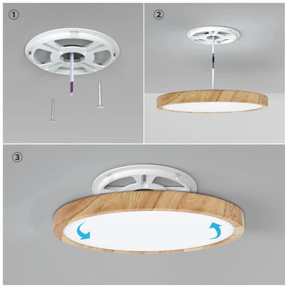 LVL LED Ceiling Light – 3-in-1 Wood Grain & White Round Flush Lamp for Kitchen, Bedroom & Bathroom