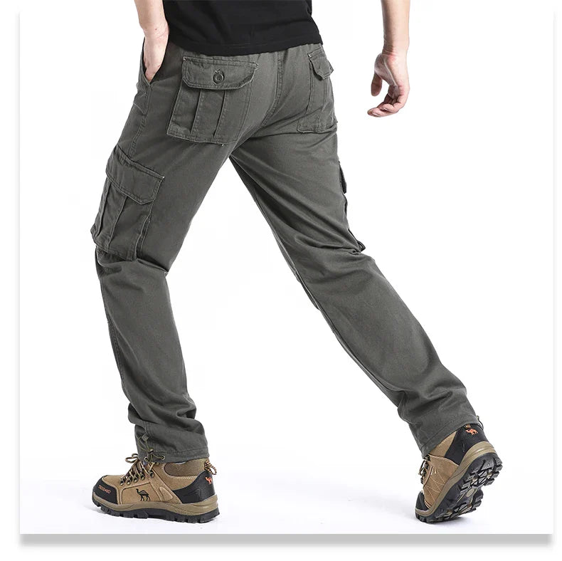 Men's Large Pocket Loose Overalls — Outdoor Sports & Tactical Jogging Pants with Elastic Waist, Pure Cotton Casual Workwear
