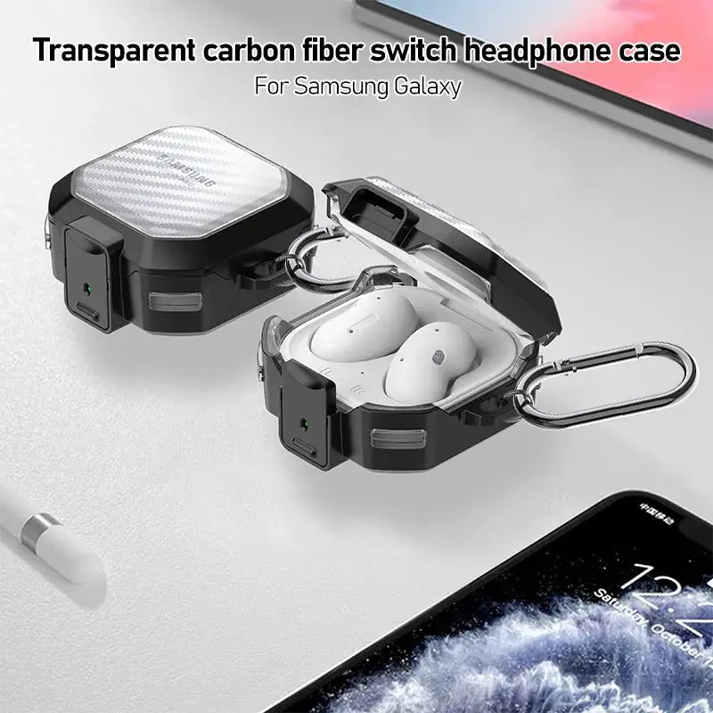 Carbon Fiber Case for Samsung Galaxy Buds 2 Pro, Buds FE, and Buds Live – Clear Cover for Buds2 Pro and Buzz 2 Pro. Live Buzz2 Cases