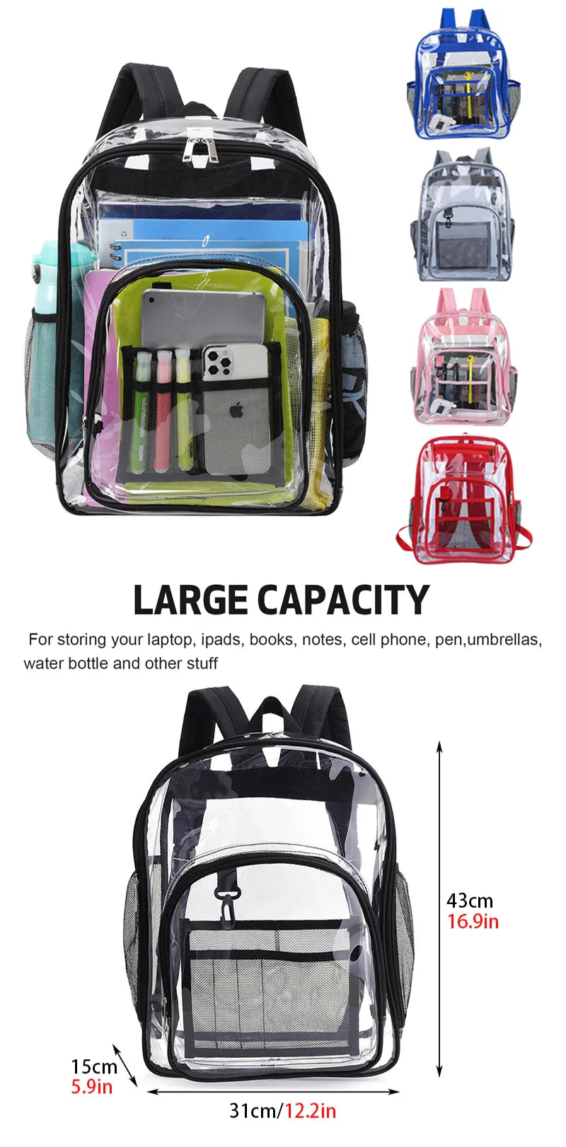 Transparent Shoulder Backpack | Unisex Large Capacity Waterproof Multifunctional Bag for Men & Women