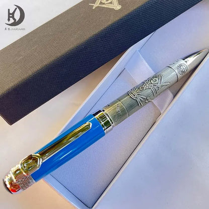 Masonic Silver Ballpoint Pen — Heavyweight Ancient Symbol Writing Pen with Gift Box, Black/Red/Green