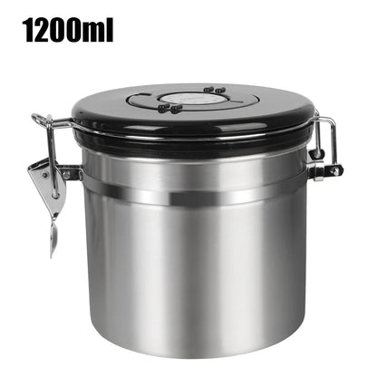 Stainless Steel Coffee Storage Canister — Airtight Lid with CO2 Valve, Premium Container to Preserve Freshness of Coffee Beans