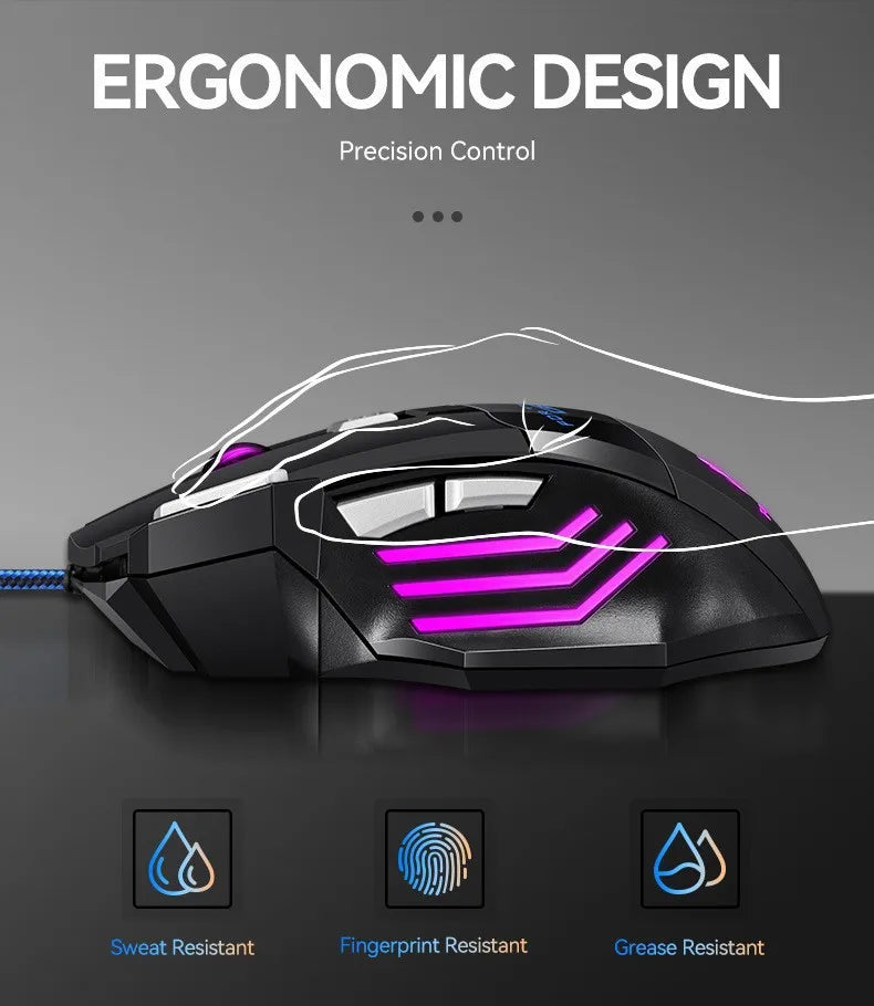 Hyperspeed USB Gaming Mouse | RGB Backlit Ergonomic 7D Wired Mouse for Laptop & PC Gamer