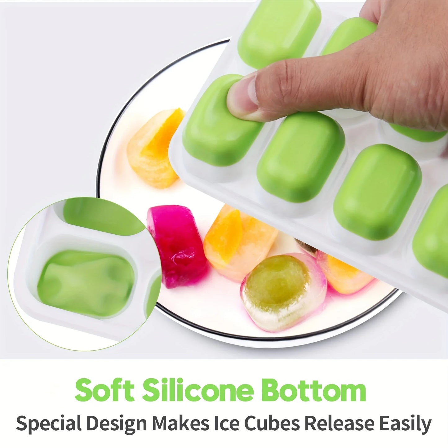 Silicone Ice Cube Mold – Easy-Release Flexible Tray with Spill-Resistant Removable Lid, Stackable Ice Trays with Covers