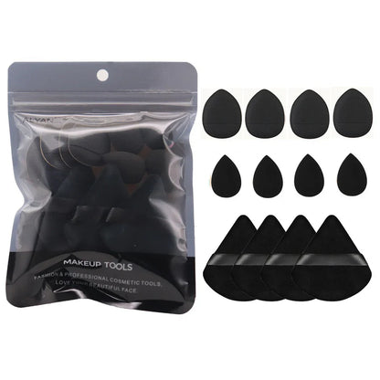12PCS Mini Makeup Finger Puffs – Triangle & Water Drop Velvet Foundation Sponges Cosmetic Blender Set