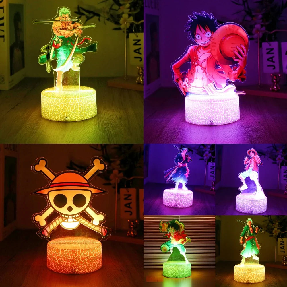 One Piece Luffy Zoro Action Figures 3D LED Lamp – Anime PVC Model Toy Night Light for Kids & Christmas Gift