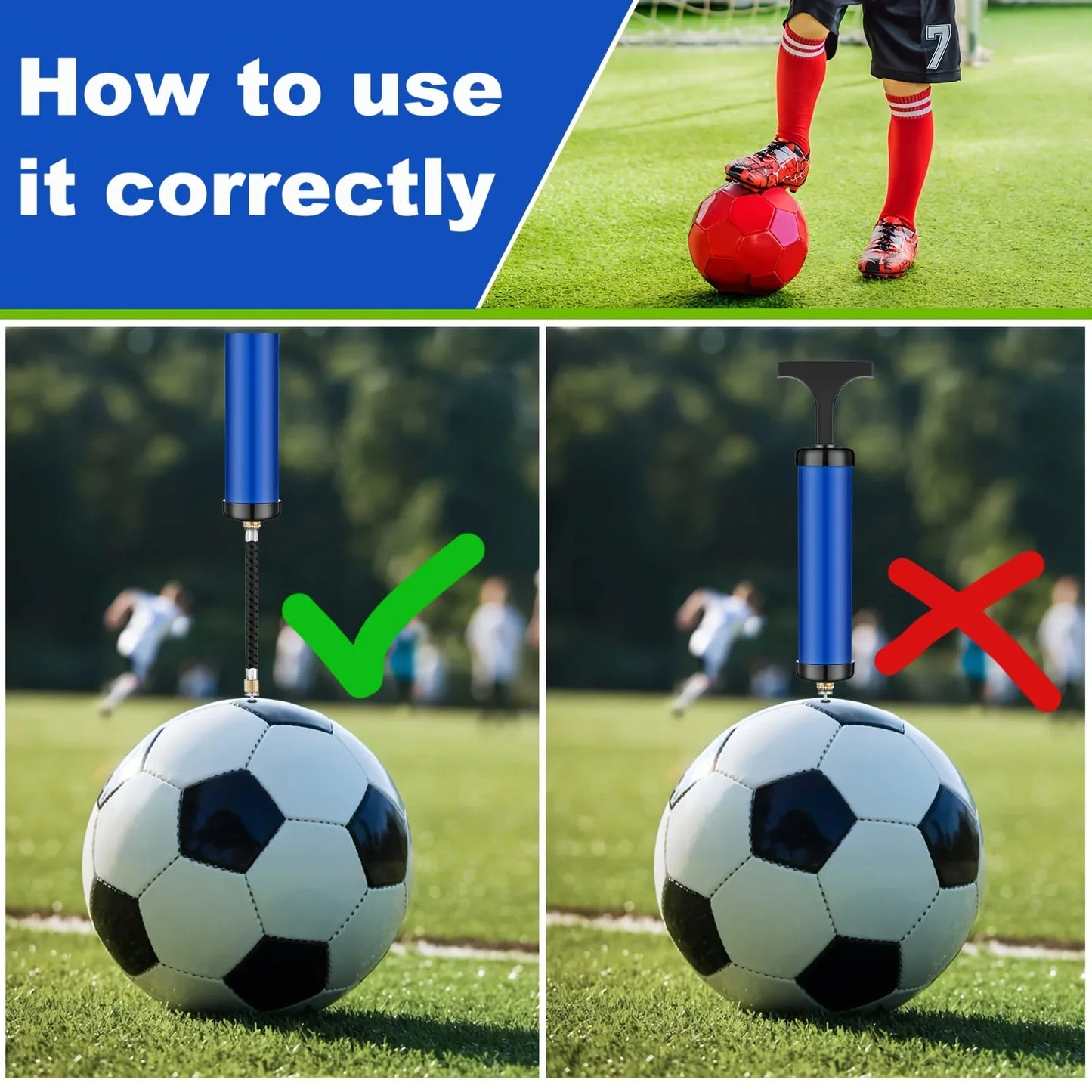 Portable Multifunctional Ball Pump with Needle & Nozzle - Inflator for Football, Basketball, Volleyball, Swimming