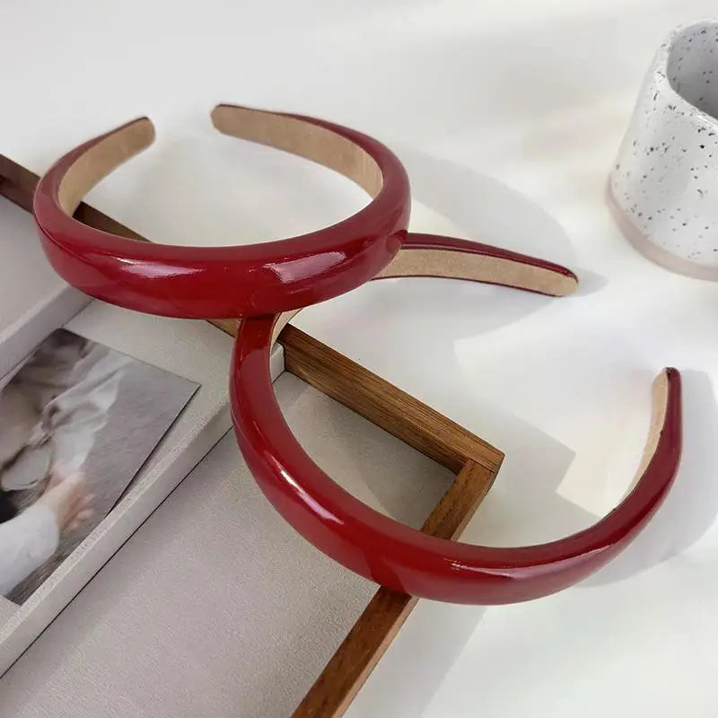 Retro Red Leather Sponge Headband – Fashionable Hair Hoop for Women, Wash Face & Party Hair Accessories Gift