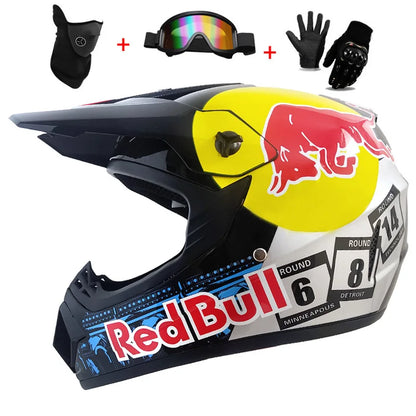 Youth & Kids Motorcycle Full Helmet - Children’s Motocross Casco Moto, Off-Road Protective Helmet with Goggles & Gloves