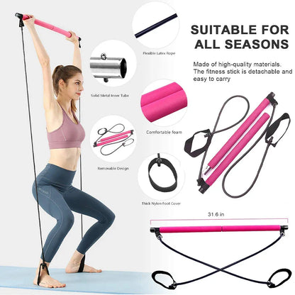 Elevate Your Fitness Routine with Multifunctional Pilates Bar - Combination Fitness Bar for Yoga, Chest Expansion, Back Training, and Elastic Rope Stretching Belt