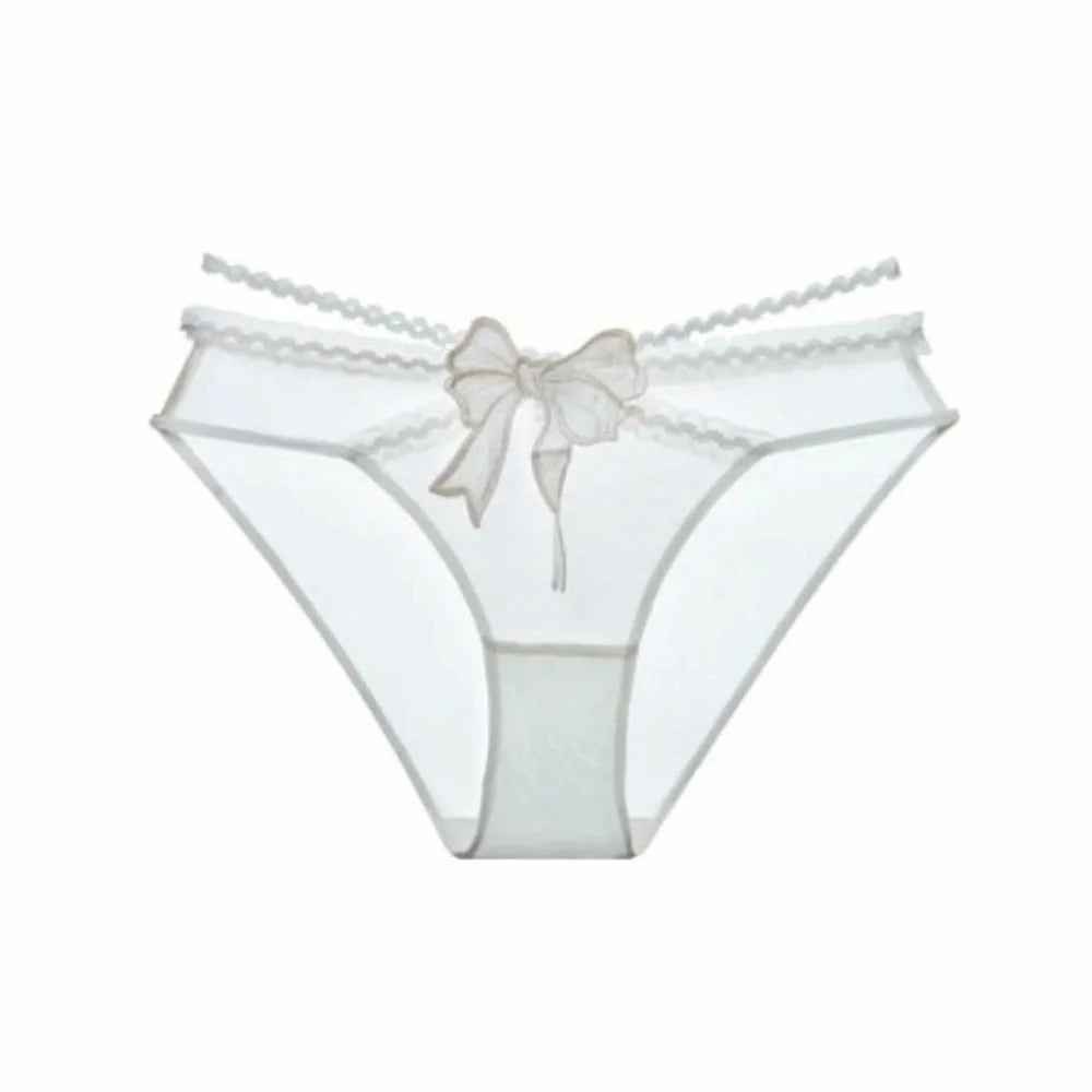Women’s Low-Waist Lace Briefs - Breathable Mesh Sheer Panties with Bow Detail