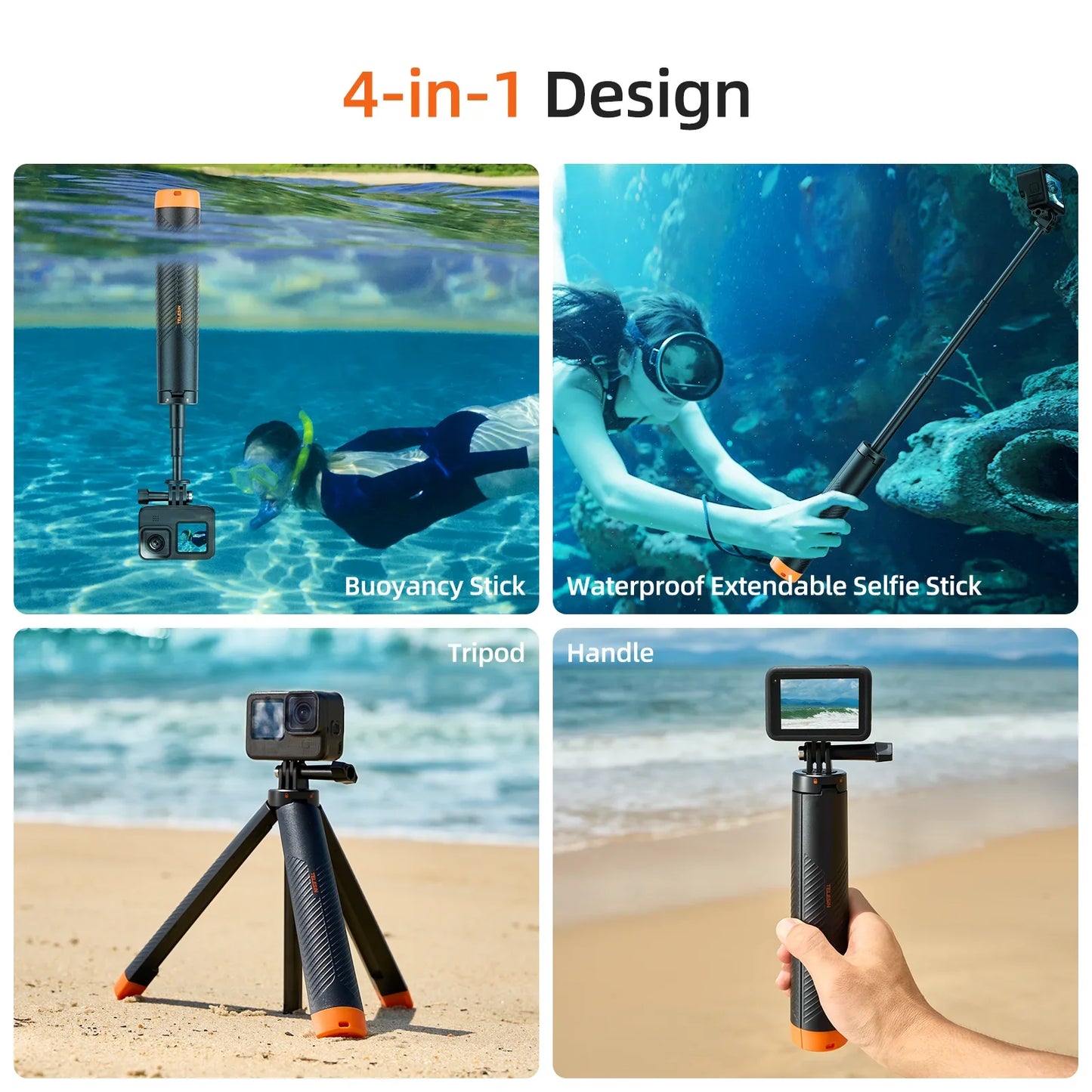 TELESIN Floating Underwater Selfie Stick Tripod – Extendable Buoyancy Pole for GoPro, Insta360, DJI Osmo Action Cameras