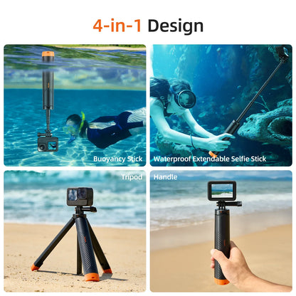 TELESIN Floating Underwater Selfie Stick Tripod – Extendable Buoyancy Pole for GoPro, Insta360, DJI Osmo Action Cameras