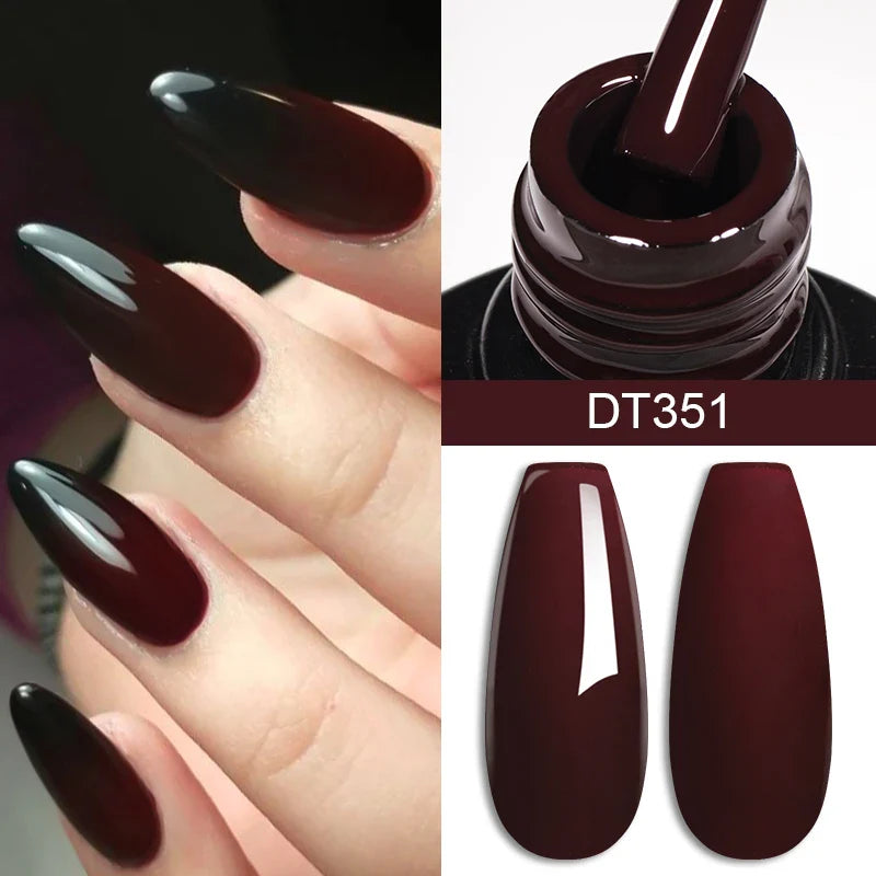 MEET ACROSS 7ml Red Gel Nail Polish – Crystal Semi-Permanent Soak-Off UV Gel, Matte Top Coat and Base Varnish for Nail Art Manicure