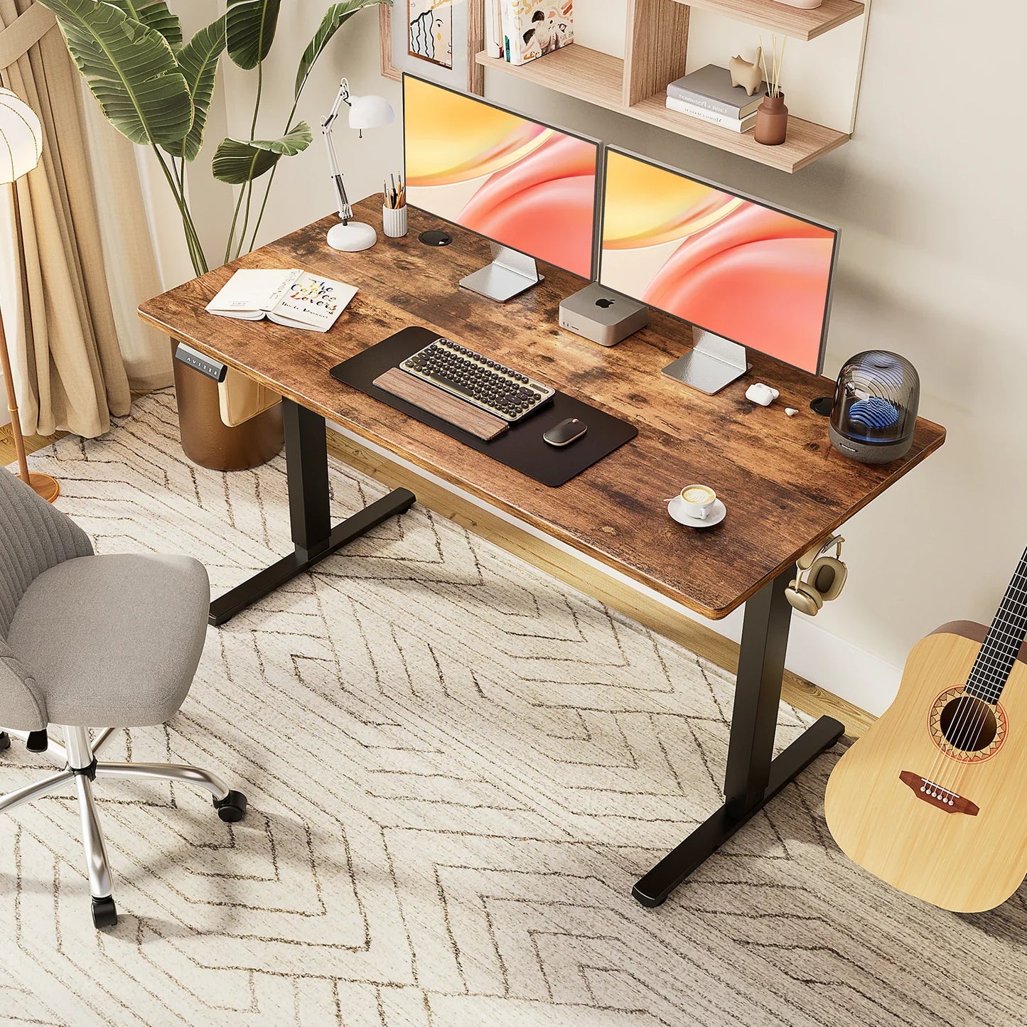 Electric Standing Computer Desk – Height Adjustable Ergonomic Workstation with Metal Frame for Home or Office