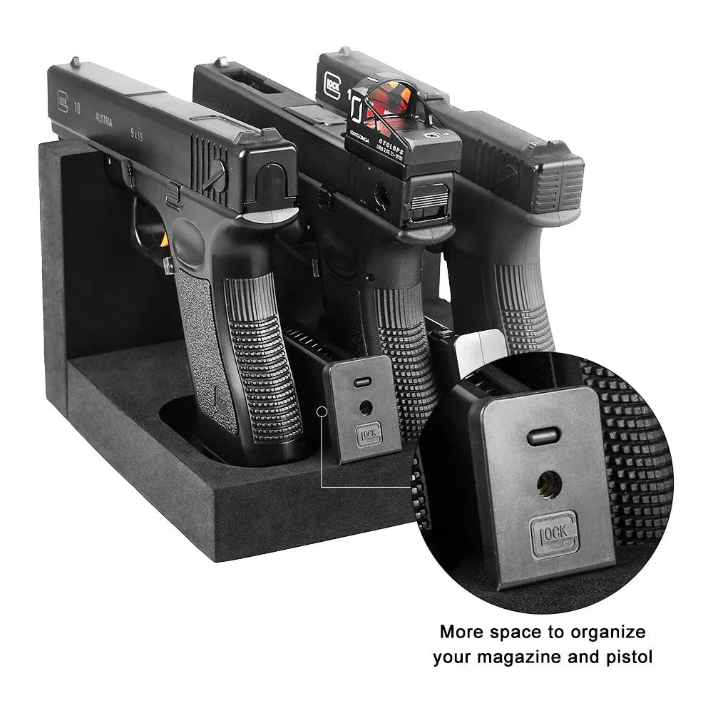 3/4/6 Slot Foam Gun Rack - Universal Pistol Holder for Glock, Handgun Display Stand & Gun Safe Organizer