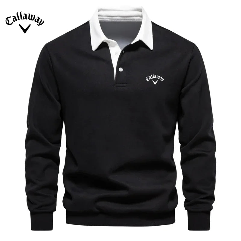 Men's Embroidered Pure Cotton Long-Sleeved Polo Shirt - Fashionable Casual Top for Autumn & Winter