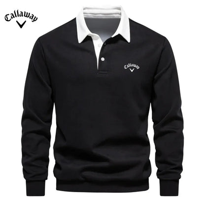 Men's Embroidered Pure Cotton Long-Sleeved Polo Shirt - Fashionable Casual Top for Autumn & Winter