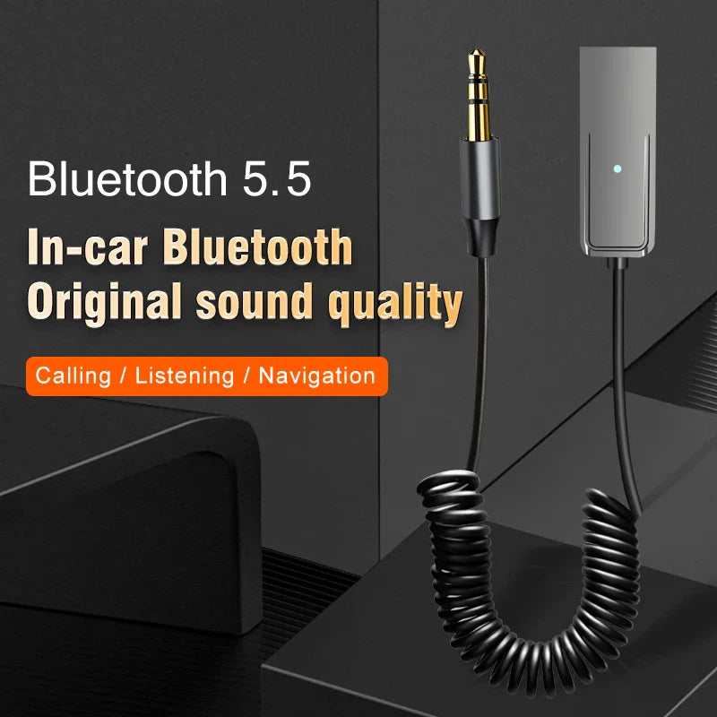 Bluetooth 5.5 Audio Receiver – USB to 3.5mm Car AUX Wireless Adapter with Mic for Handsfree Calls