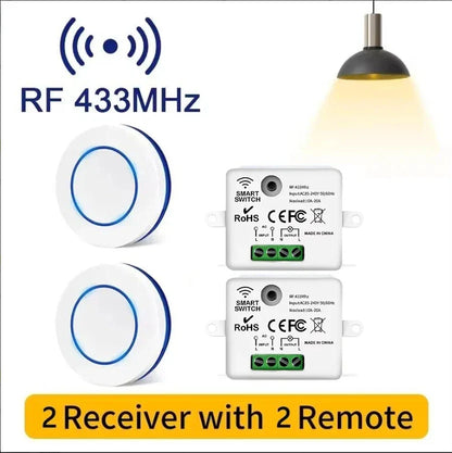 433MHz Wireless Relay Switch - 10A Remote Control Light Receiver with Wall Panel for LED Lamps 110V 220V