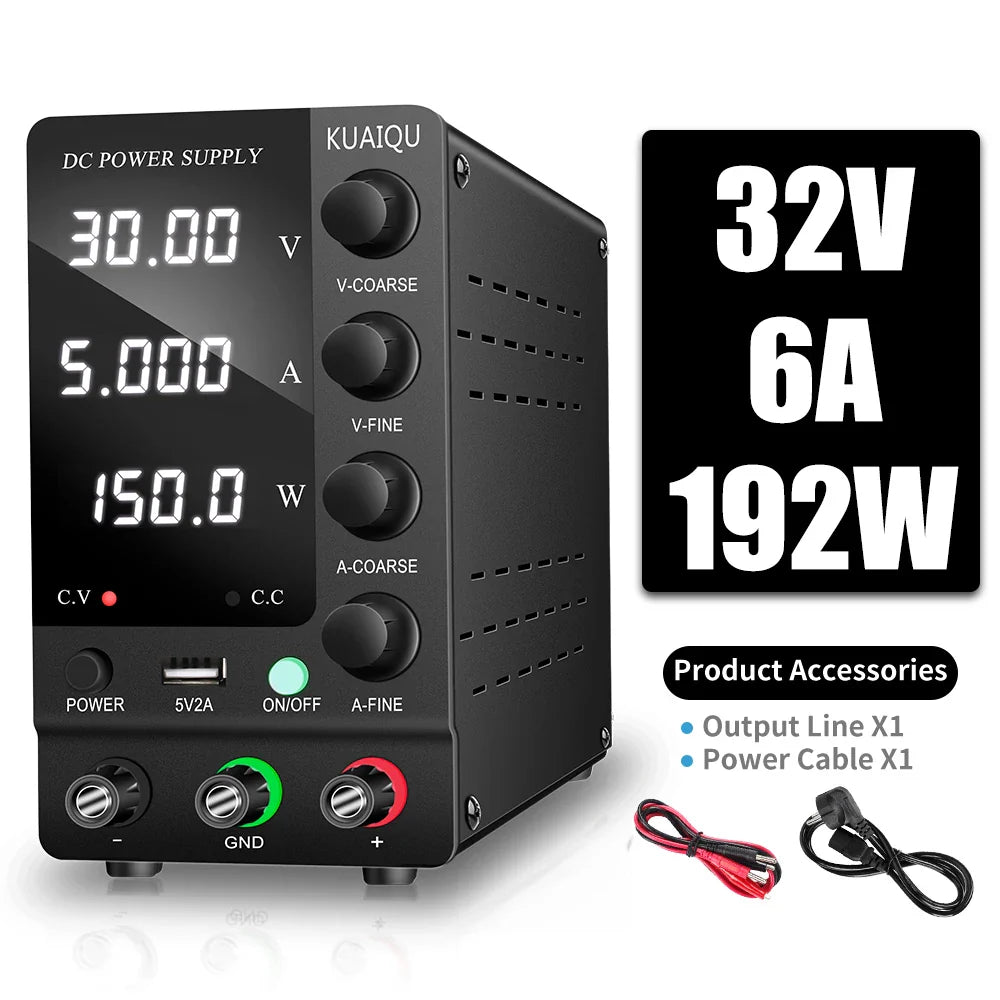 KUAIQU Adjustable DC Power Supply – Lab Bench 30V 10A, 60V 5A, 120V 3A with Preset Current & USB Interface