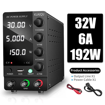 KUAIQU Adjustable DC Power Supply – Lab Bench 30V 10A, 60V 5A, 120V 3A with Preset Current & USB Interface
