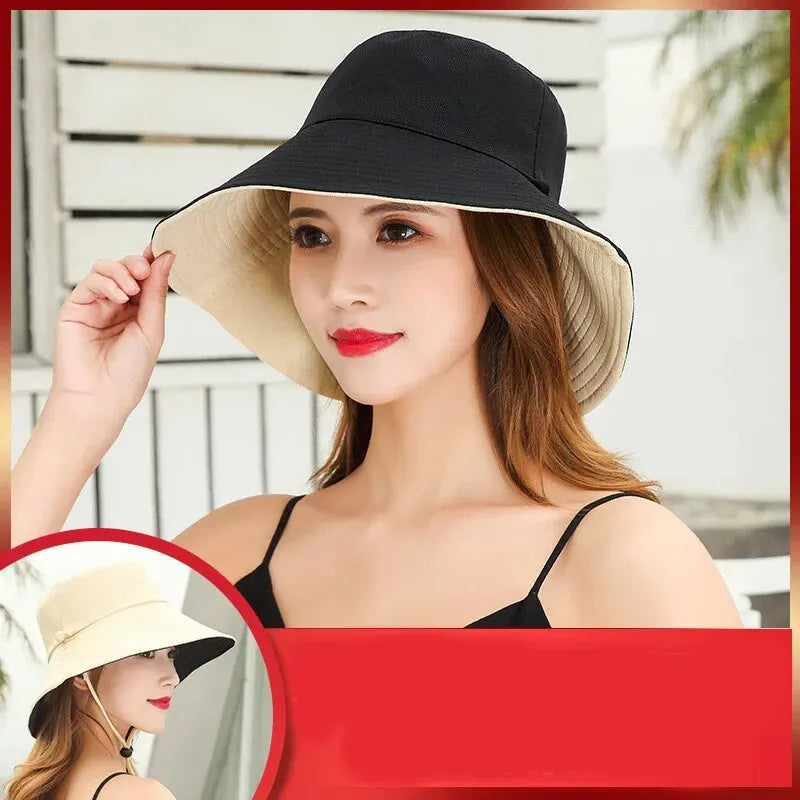 Women’s Fisherman Sun Hat – Large Brim UV Protection Face Cover Summer Sunshade Bucket Hat, Double-Sided Fashion Travel Cap
