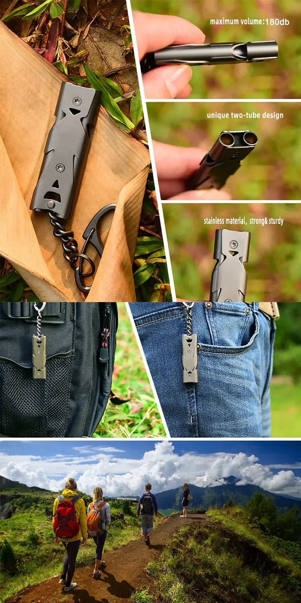 Double Pipe Whistle Keychain – High Decibel Outdoor Survival Emergency Tool