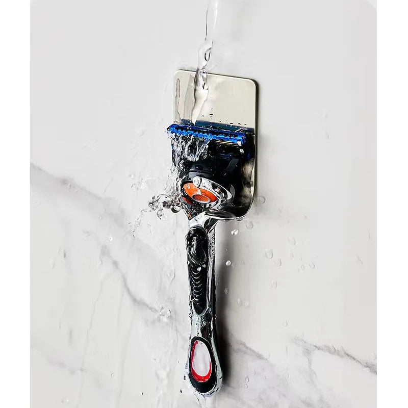 Stainless Steel Razor Holder Wall Hook – No-Drill Bathroom Shaver Storage Rack Organizer Accessories