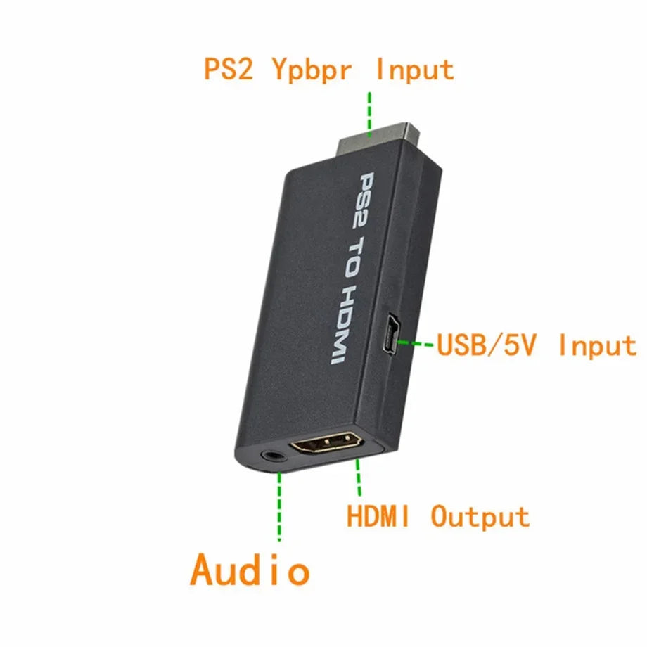 PzzPss PS2 to HDMI Converter with 3.5mm Audio Output – Supports 480i/480p/576i HD Display Modes