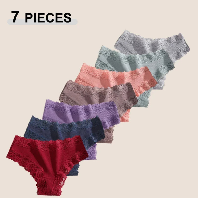 7PCS Women’s Lace Panties Set - Seamless Brazilian Low Rise G-String Cotton Lingerie Soft Underwear S-XL