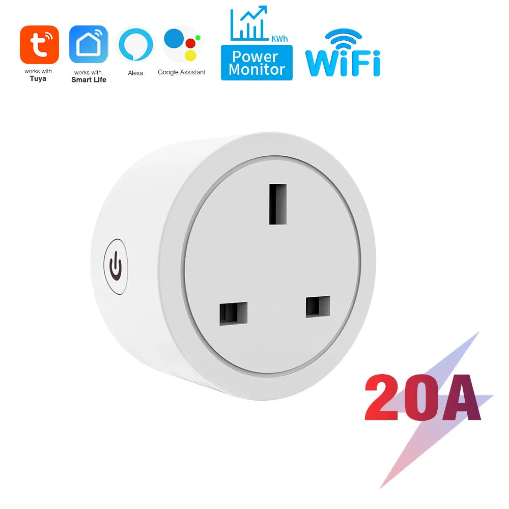 Tuya Smart WiFi & Zigbee 3.0 UK Plug Socket 20A – Voice Control Remote Power Outlet with Relay
