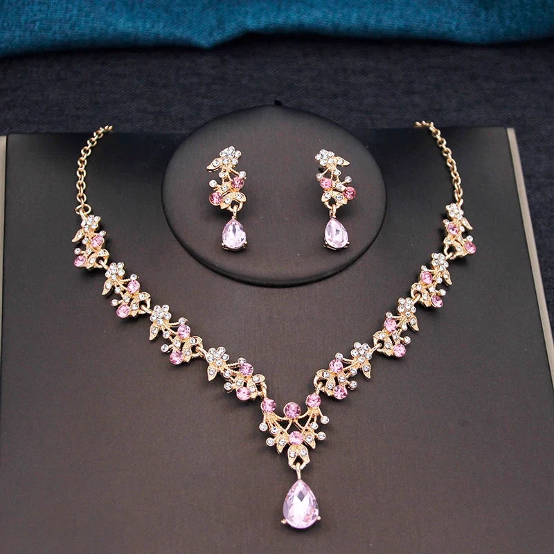 Princess Crown Bridal Jewelry Set - Tiara, Necklace and Earrings for Weddings and Prom