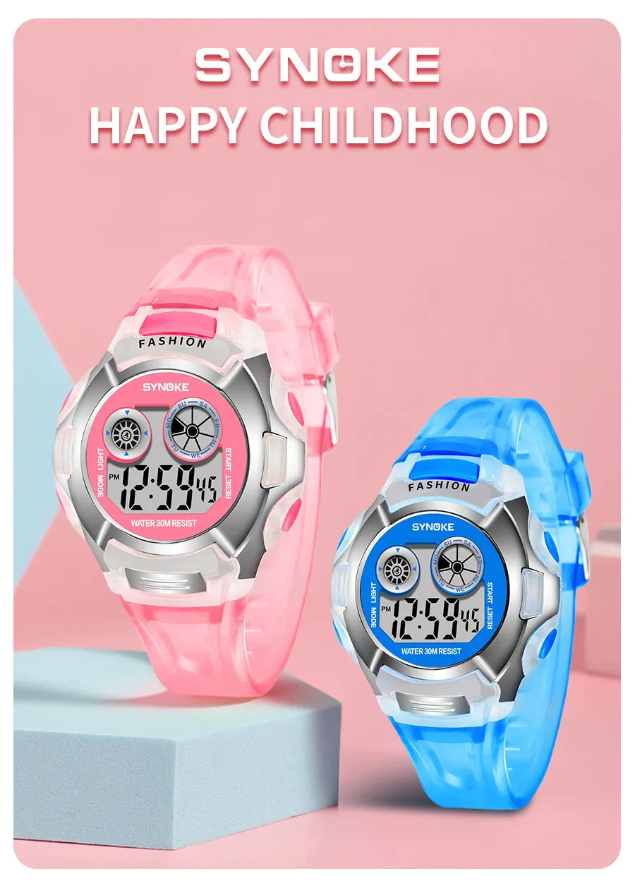 SYNOKE Student Electronic Watch - Waterproof Sports Watch for Children, Glow Multi-Function Digital Watch with 7 Colors Light, Perfect Gift