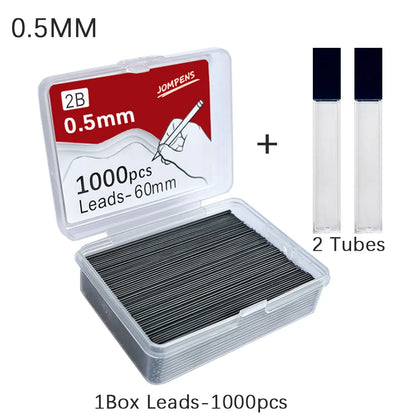 1000pcs Mechanical Pencil Lead Refills - 0.5 0.7 0.9mm 2B 60mm Art Drawing Automatic Pencil Replacement with 2 Tubes - Stationery