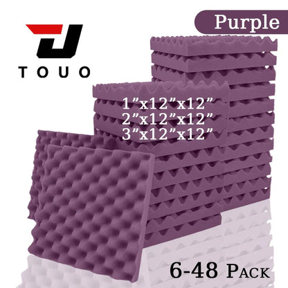 TOUO Acoustic Foam Panels – Fireproof Egg Crate Soundproofing Sponge 6/12/24/48 Pack Studio & Home Sound Absorbing Foam Tiles
